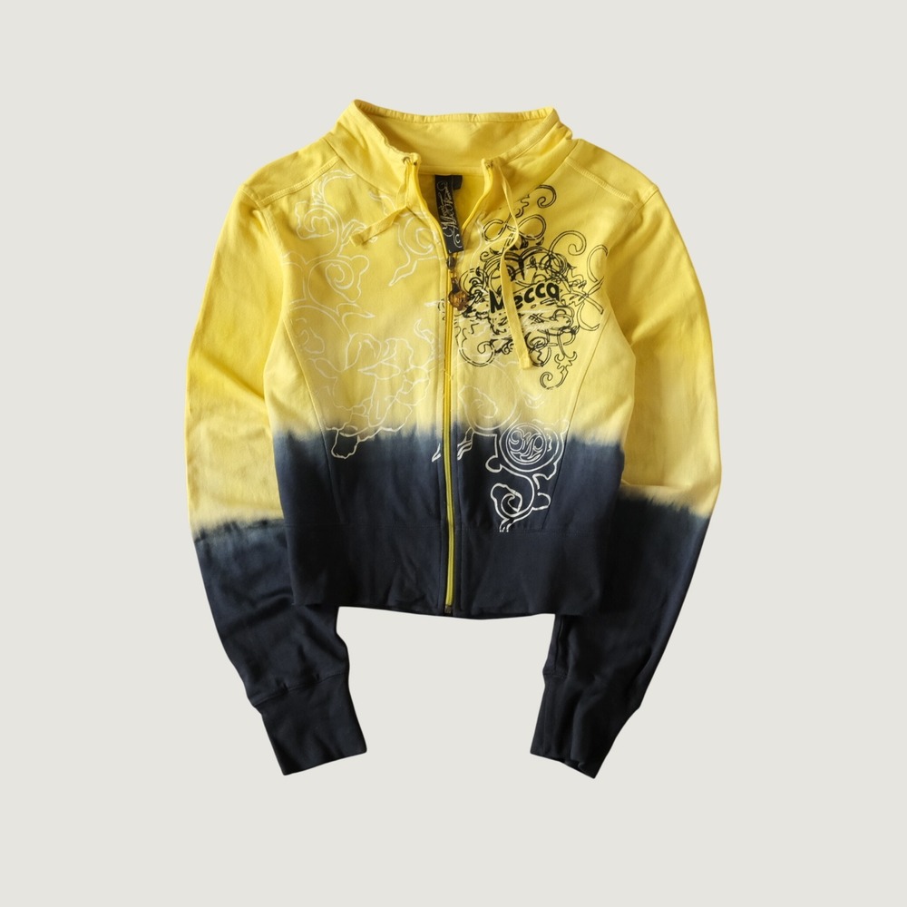 Mecca Zip Up Jacket Womens Yellow Navy Dip Tie Dye Graphic Y2K XL‎ Streetwear